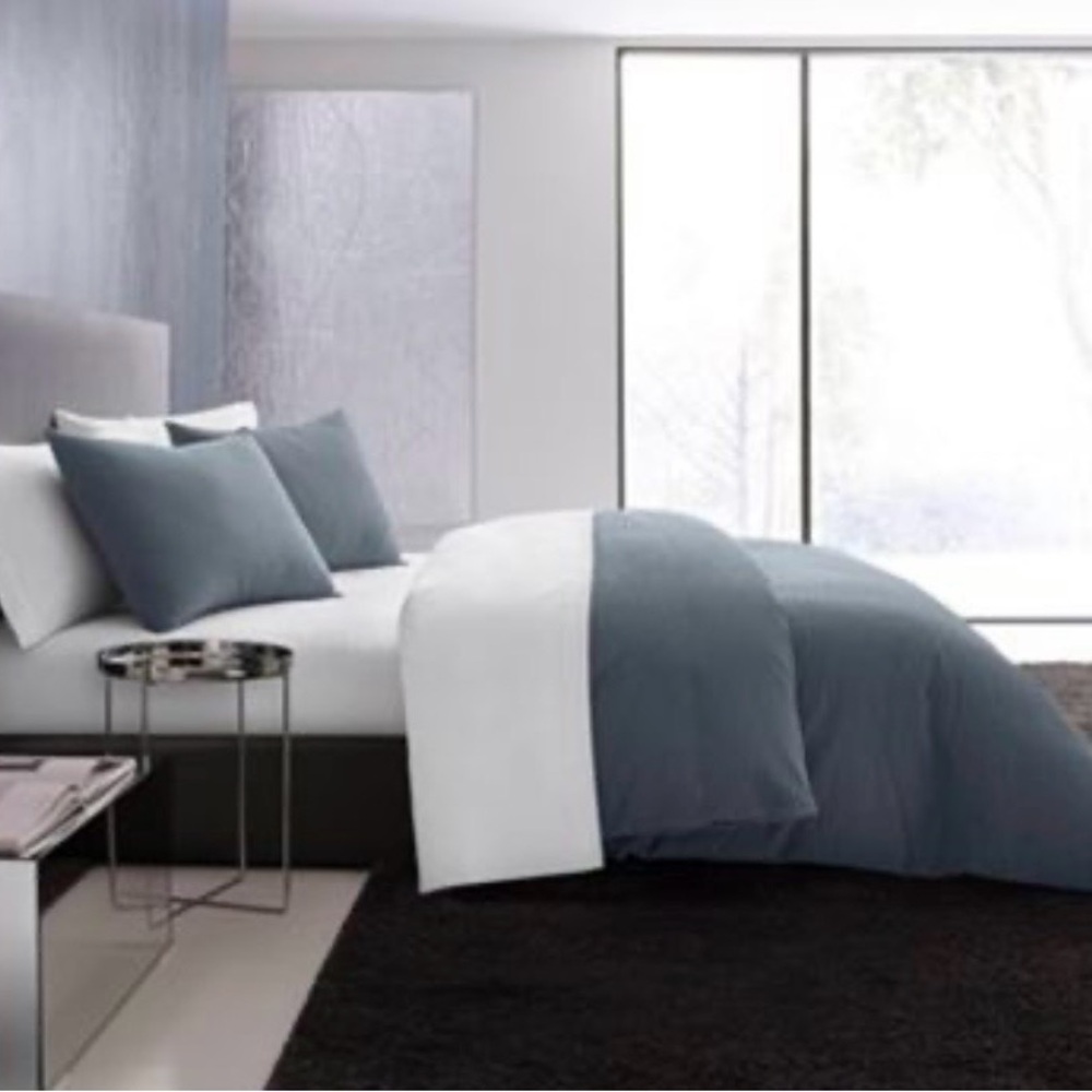 Vera Wang Waffle Pique Cotton Duvet Cover Set Midnight Blue - Queen